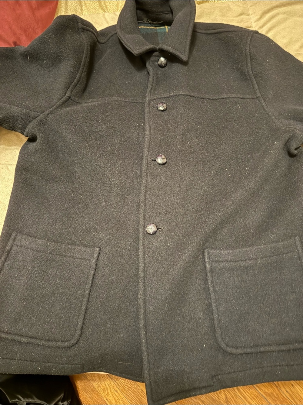 Men's Black Wool Button-Up Jacket